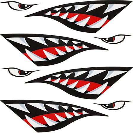 4 stk. Hajtænder Mund Kajak Stickers Dekaler Reflekterende Grafisk Sticker Stickers Dekaler til Kano Kajak Fiskeri Surfboard