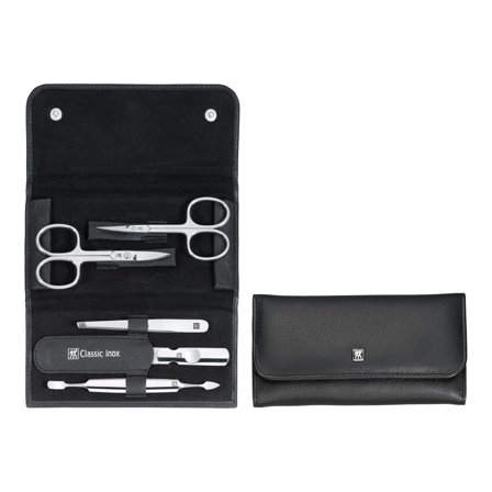 Zwilling CLASSIC snap fastener leather case, black, 5 pcs.