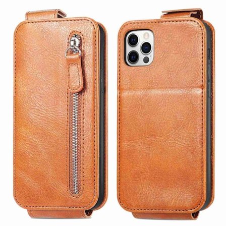 Vertikalt iPhone 12 / iPhone 12 Pro fodral med dragkedja - Brun