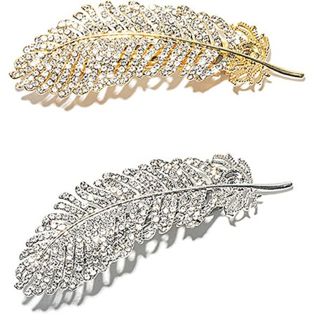 Kristalli sulka hiuspidike (hopea, kulta), retro metallilehti hiukset