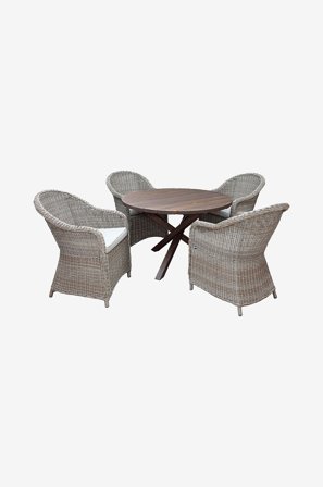 LifestyleGarden - Bord Ø 112 cm & 4 stk Mercury-stoler - Brun - Spisegrupper - Fra Homeroom