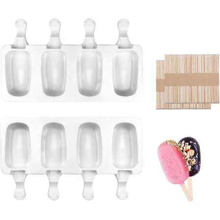 2-delt silikon iskremformsett med 50 pinner, 4 hulrom popsicleform, iskremform