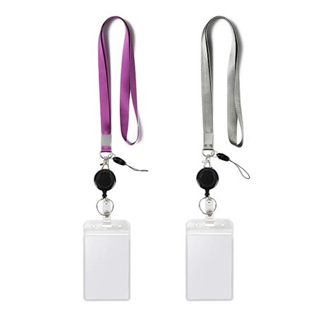 Lanyard med ID-holdersett (lilla+grå, 2-pakning) - Flat Polyester ID-lanyard