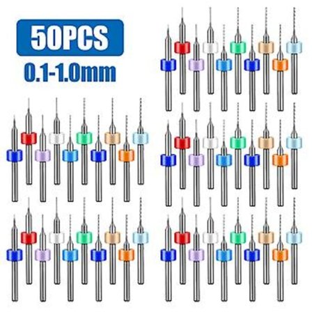 50 st Hårdmetall Mikro Borr Set 0.1-1.0mm PCB Borr för CNC Gravyr( )