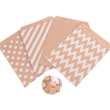 Brune papirsposer, 100 stk. juleposer, papir, brune slikposer, papirgaveposer til jul, fødselsdag, slik, småkager, mad, festlig indpakning