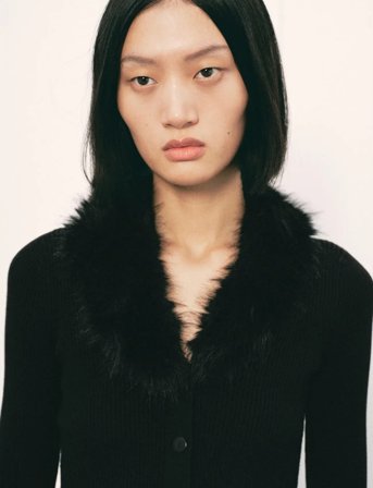 Mango Cardigan With Faux-Fur Collar - Black - L