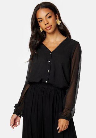 ONLY Luna L/S V-Neck Top Black Klær