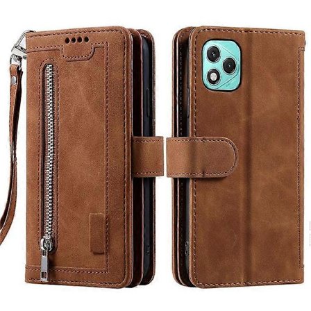 Yhteensopiva Honor 400 Lite Kotelo PU Nahkainen Puhelinkuori Vetoketjullinen Lompakko 9 Korttipaikkaa [DB] Ruskea