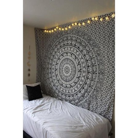 200 cm x 150 cm svart/vit väggbonad svart mandala väggbonad -