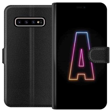 Yhteensopiva Lompakkokotelo Samsung Samsung Galaxy S10+ Minimalistinen neonkirjain A sateenkaarenvärisessä valossa mustaa taustaa vasten modernissa