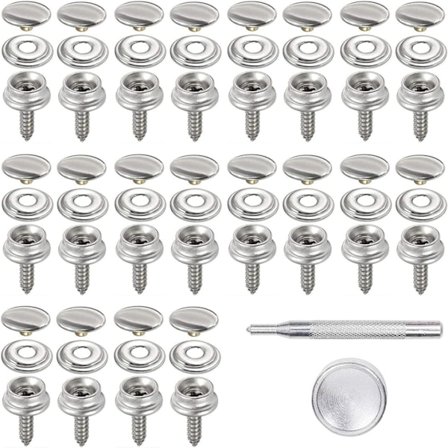20 Sæt Metalknaplukninger, Canvas Knaplukninger Skrue Rustfrit stål, Faste Skrueknaplukninger, Trykknapsæt, Knaplukningsskruer, til Båd