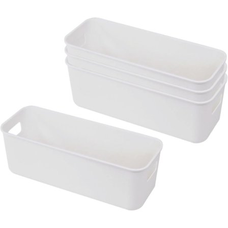 Sæt med 4 Opbevaringskasser, Opbevaringskurv med Håndtag, Plastik Opbevaringsboks, Opbevaringskasser, til Køkken, Køkkenskab