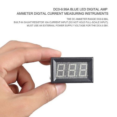 40x24x23mm DC0-9.99A Blå LED Digital Amp Amperemeter