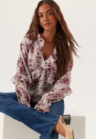 Bubbleroom - Open Back Frill Blouse - Floral/Patterned - Kläder