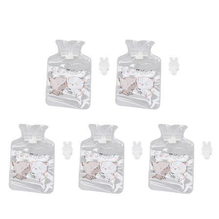 5 stk. fortykket PVC varmtvannsflaske med bred munn, lekkasjesikker kattdesign