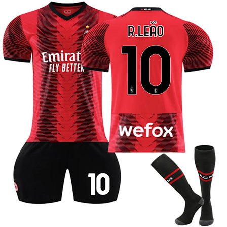 23-24 AC Milan Home fotbollströja för barn nr 10 R. Leão 1 1