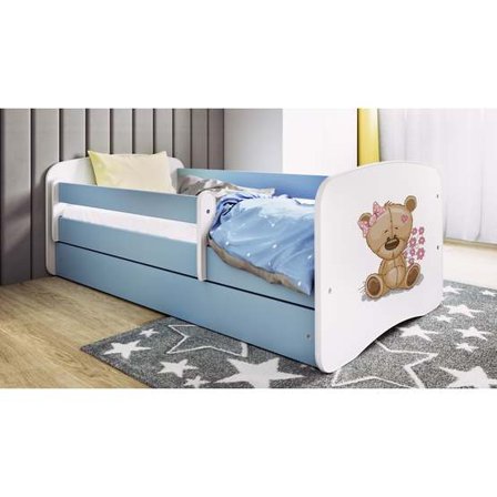 Kocot Kids Barnsäng - Babydreams Blå - Bear With Flowers Med Låda 180x80 Cm - Litenleker
