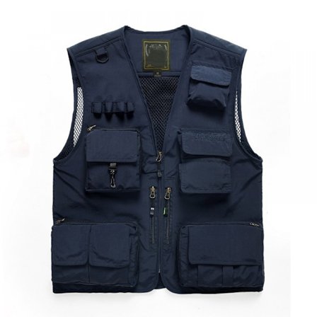 Herre Casual Outdoor Arbejde Safari Fiskeri Rejse Foto Cargo Vest Jakke Multi Lommer(Marineblå)