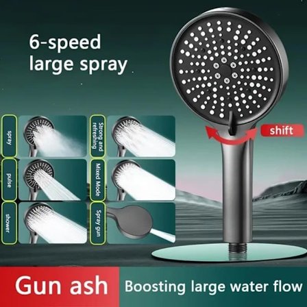 Brusehoved med højt tryk og stort vandflow – 6 indstillinger, nem installation, badeværelsestilbehør_TF_TF