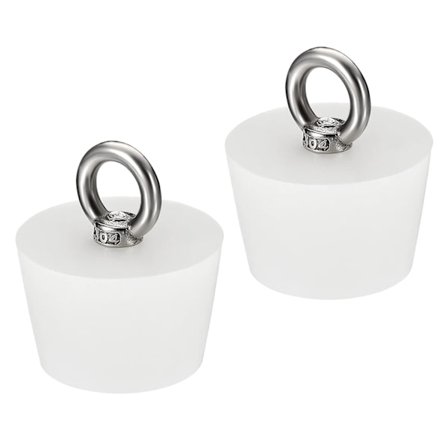 Kartionmuotoinen silikonikumitulppa 37 mm - 46 mm, kiinteä kylpyammeen tulppa renkaalla koeputkille, vesiputkille, tyhjennysrei'ille, valkoinen, 2 kpl