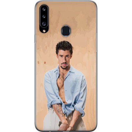 Kompatibel Mobilcover til Samsung Galaxy A20s Bad Bunny Super Bowl-inspireret grafik med NFL-trofæ og San Francisco-bro i sportdesign