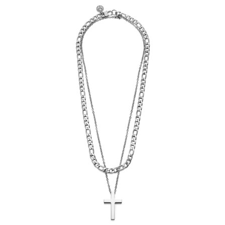 Set de 2 colliers assortis : collier à pendentif croix et chaîne Figaro pour hommes - Chaînes en acier - pour Hommes - Trendhim