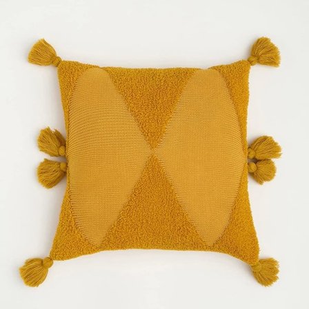 IC Mjukt tuftat stickat kuddfodral med tofsar Fyrkantiga kuddfodral Örngott för vardagsrum Soffa Soffa Sovrumsinredning (gul, 18"x18")