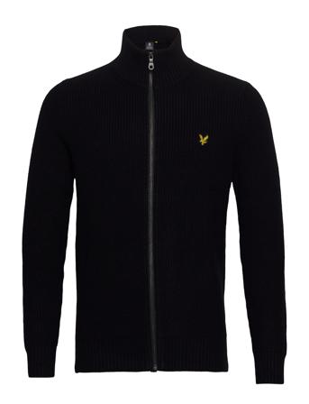 Knitted Rib Zip Through Cardigan Black Lyle & Scott