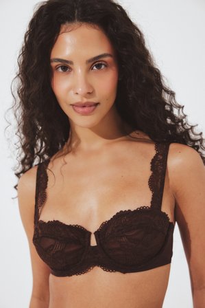 NA-KD - Balkonett-BH i blonder med brede stropper - BH-er - Brun - EU 70C