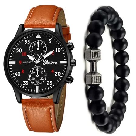 4/2/1 st Herr Sportklockor Set Man Business Quartz Armbandsur Lyxigt brunt läderarmband Herr Casual Clock Watch(ingen box) BNBK with Bracelet