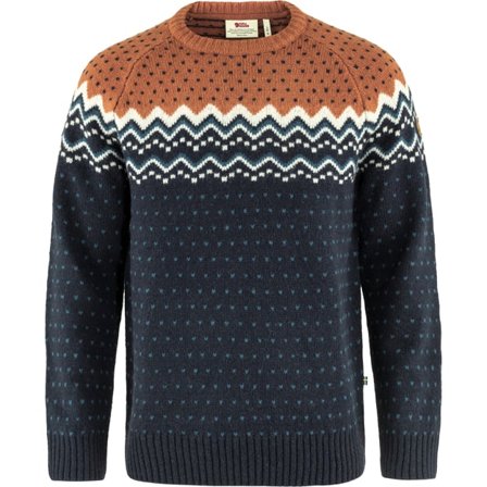 Fjällräven Herr's Övik Knit Sweater in Dark Navy/Terracotta Brown | Size: XL, Ull