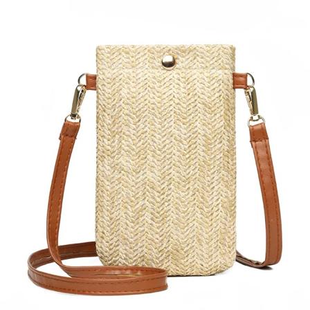 Mode Dam Halm Dam Crossbody Messenger Bag Sommar Bohemia Beach Rotting Axelväska Liten Solid Mobiltelefon Myntväska Beige Yellow-B2