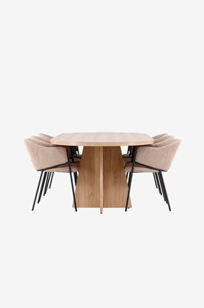 Venture Home - Bootcut-spisebord med Evelina-spisebordsstol - Beige - Spisebordssæt 6 personer - Fra Homeroom