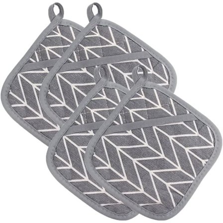 Stk. Skridsikre Silikone Bomulds Grydelapper til Køkkenet, Firkantet Grydelap Varmebestandig til Madlavning og Bagning - Grå