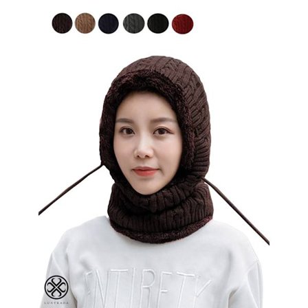 Dame vinterlue skjerf lue sett sel hals hodevarmer omslag