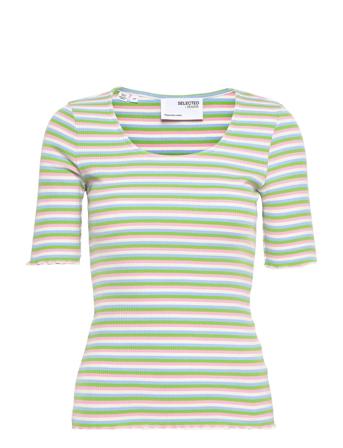 Slfanna Ss U-Neck Tee Str S T-shirt Top Multi/mønstret Selected Femme