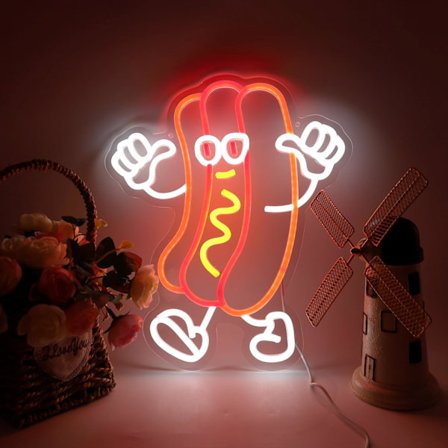 Hot Dog Dancing -neonkyltit hotdog-teemajuhlien koristeisiin LED-neonhotdog-valokyltti huoneen seinäkoristeeksi, hotdog-lahjat 12,8 * 15,2 tuumaa