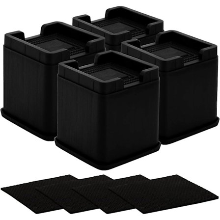 4-pack sänghöjare, 4 tum superstarka möbelhöjare, 3-i-1 funktionella bordshöjare med halkfria gummikuddar för soffa, säng, stol, soffa, Li