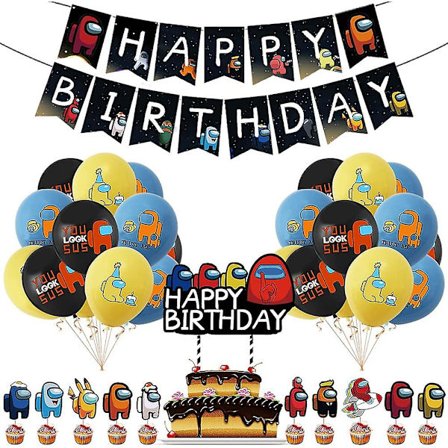 Among Us Födelsedagsfest Dekoration, Among Us Temafest Dekorationer, Among Us Tematiska Födelsedag Dekorationer Festtillbehör Inkluderar Grattis På 