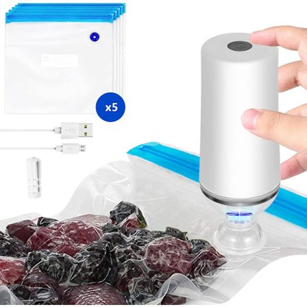 2025 Siste Modell VICARKO Vakuumforsegler for Mat, Spar Forsegler, USB Oppladbar Håndholdt Pumpe, for Sous Vide og Matlagring, med 5 Gjenbrukbare