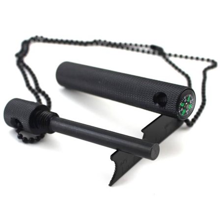 Flintstål i robust svart aluminiumskall - Tenner for bål - Overlevelse - Camping