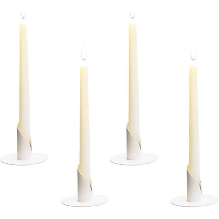 Lysestage i metal, 4 stk, Lysestage til middag med levende lys, Metallysestage til koniske lys til stue- og soveværelsesdekoration, Hvid