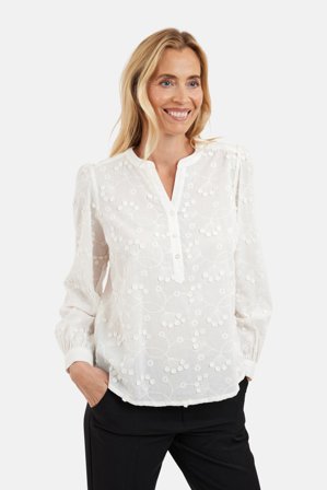 JENSEN - Langærmet Bluse - Hvid - Broderi