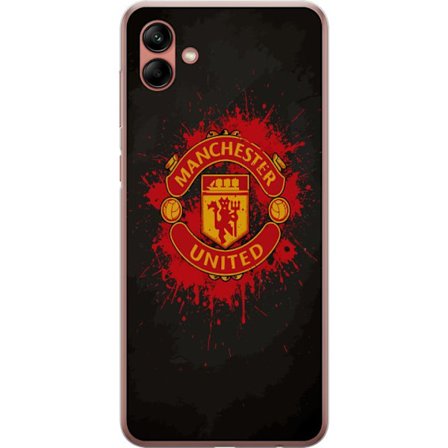 Kompatibelt Mobildeksel til Samsung Samsung Galaxy A04 Manchester United logo i rød og gul farge med røff sportslig bakgrunn