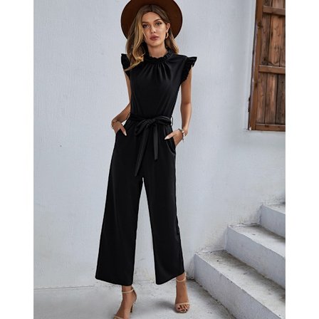 Womens Casual Short Sleeve Jumpsuits Elastic Waist Jumpsuit with