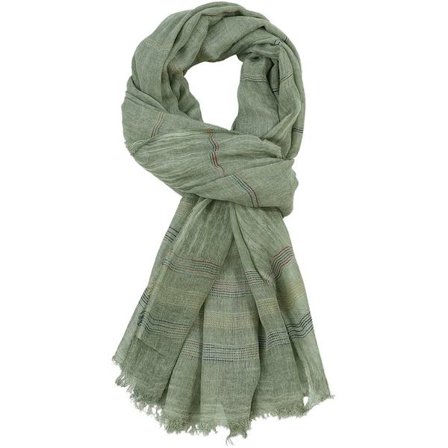 90*190 cm - Skjerf i bomull og lin for menn - Stripete langt skjerf - Grønn