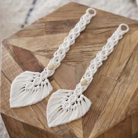 2 stk. Boho Gardinbindinger Flettede Gardinbindinger Elegante Rustikke Gardinholdere Kvast Boho Gardinbindinger Dekor med Justerbart Naturtræ