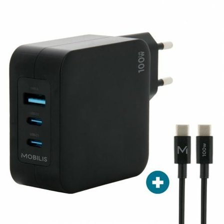 MOBILIS strømadapter - fast, gan - USB, 2 x USB-C - 100 watt