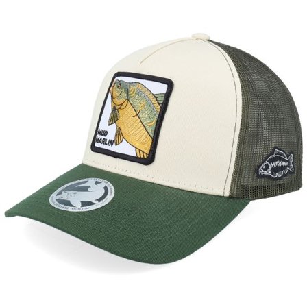 Skillfish - Grå trucker Keps - Mud Marlin Mirror Carp Stone/Olive/Dark Green A-Frame Trucker @ Hatstore