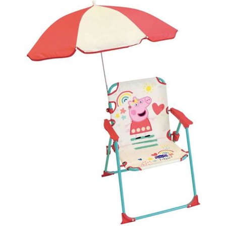 FUN HOUSE Peppa Pig Camping hopfällbar stol med parasoll - H.38.5 x B38.5 x D.37.5 cm + parasoll ø 65 cm - För barn